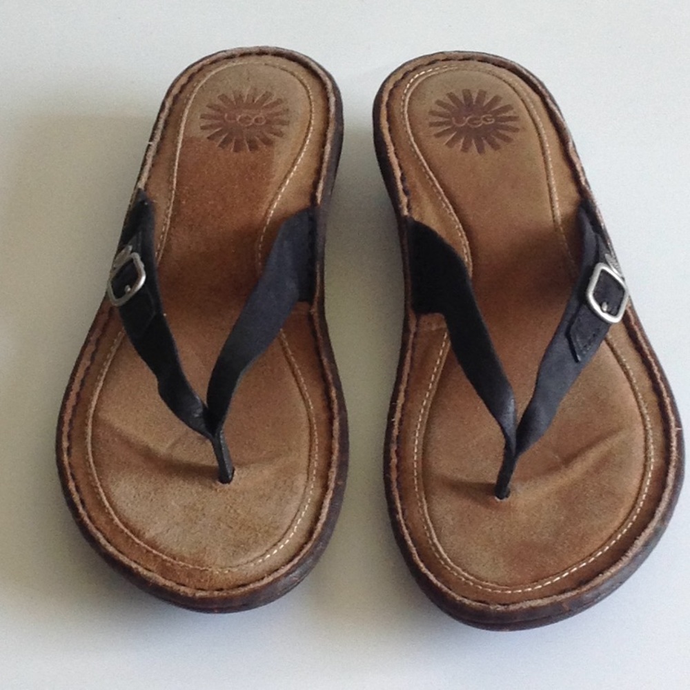 UGG Black Leather Strap Sandals